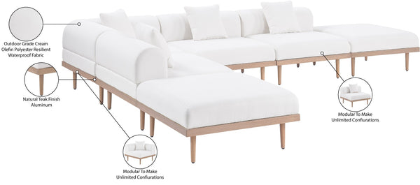 Meridian Furniture Laguna Six Piece Modular Outdoor Sectional Olefin Fabric Teak Frame Resort Style 55036Cream-Sec6E