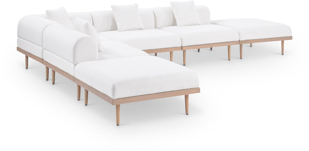 Meridian Furniture Laguna Six Piece Modular Outdoor Sectional Olefin Fabric Teak Frame Resort Style 55036Cream-Sec6E