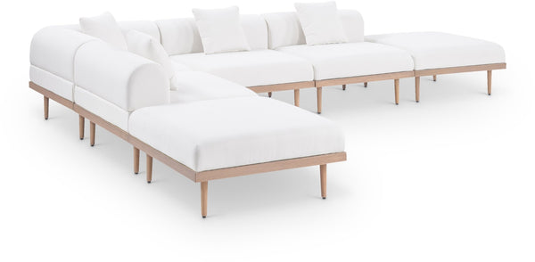 Meridian Furniture Laguna Six Piece Modular Outdoor Sectional Olefin Fabric Teak Frame Resort Style 55036Cream-Sec6E