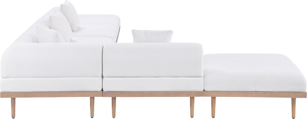 Meridian Furniture Laguna Six Piece Modular Outdoor Sectional Olefin Fabric Teak Frame Resort Style 55036Cream-Sec6E