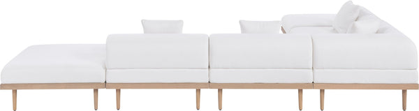 Meridian Furniture Laguna Six Piece Modular Outdoor Sectional Olefin Fabric Teak Frame Resort Style 55036Cream-Sec6E