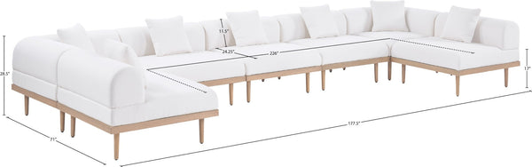 Meridian Furniture Laguna 7 Piece Modular Outdoor Sectional Olefin Fabric Teak Aluminum Frame Patio Set 55036Cream-Sec7B