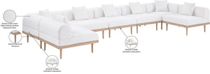Meridian Furniture Laguna 7 Piece Modular Outdoor Sectional Olefin Fabric Teak Aluminum Frame Patio Set 55036Cream-Sec7B