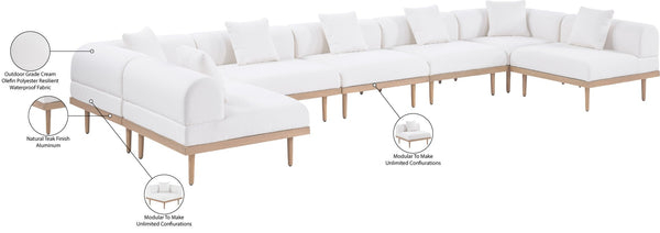 Meridian Furniture Laguna 7 Piece Modular Outdoor Sectional Olefin Fabric Teak Aluminum Frame Patio Set 55036Cream-Sec7B
