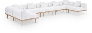 Meridian Furniture Laguna 7 Piece Modular Outdoor Sectional Olefin Fabric Teak Aluminum Frame Patio Set 55036Cream-Sec7B