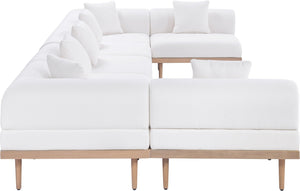 Meridian Furniture Laguna 7 Piece Modular Outdoor Sectional Olefin Fabric Teak Aluminum Frame Patio Set 55036Cream-Sec7B