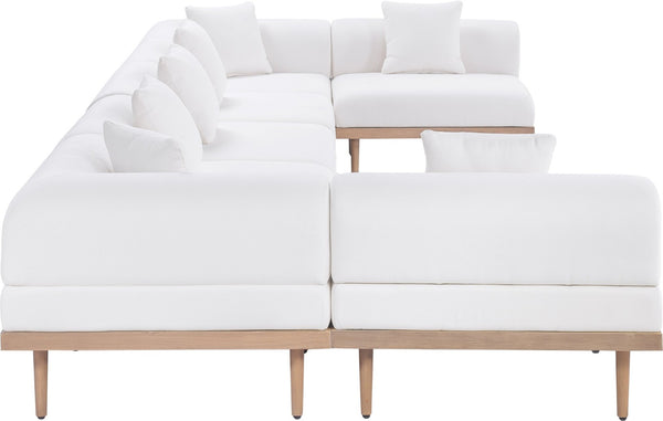 Meridian Furniture Laguna 7 Piece Modular Outdoor Sectional Olefin Fabric Teak Aluminum Frame Patio Set 55036Cream-Sec7B
