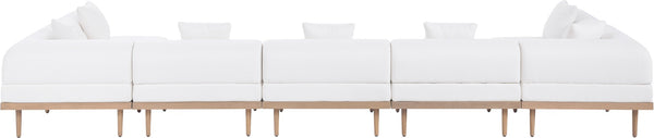 Meridian Furniture Laguna 7 Piece Modular Outdoor Sectional Olefin Fabric Teak Aluminum Frame Patio Set 55036Cream-Sec7B