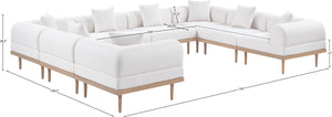Meridian Furniture Laguna Eight Piece Modular Outdoor Sectional Olefin Fabric Teak Aluminum Frame Patio 55036Cream-Sec8A
