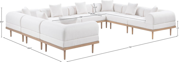Meridian Furniture Laguna Eight Piece Modular Outdoor Sectional Olefin Fabric Teak Aluminum Frame Patio 55036Cream-Sec8A