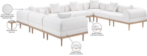 Meridian Furniture Laguna Eight Piece Modular Outdoor Sectional Olefin Fabric Teak Aluminum Frame Patio 55036Cream-Sec8A
