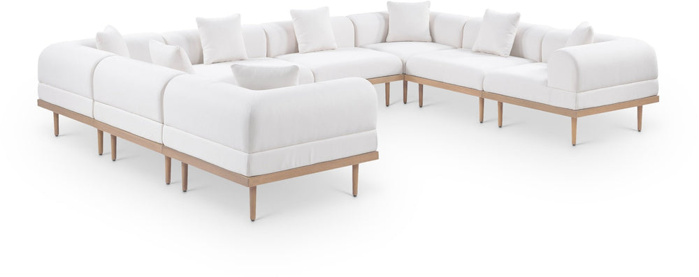 Meridian Furniture Laguna Eight Piece Modular Outdoor Sectional Olefin Fabric Teak Aluminum Frame Patio 55036Cream-Sec8A