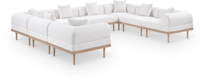 Meridian Furniture Laguna Eight Piece Modular Outdoor Sectional Olefin Fabric Teak Aluminum Frame Patio 55036Cream-Sec8A