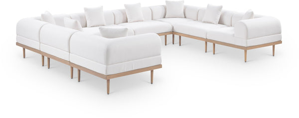 Meridian Furniture Laguna Eight Piece Modular Outdoor Sectional Olefin Fabric Teak Aluminum Frame Patio 55036Cream-Sec8A