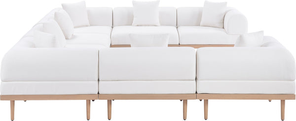 Meridian Furniture Laguna Eight Piece Modular Outdoor Sectional Olefin Fabric Teak Aluminum Frame Patio 55036Cream-Sec8A