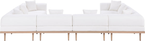 Meridian Furniture Laguna Eight Piece Modular Outdoor Sectional Olefin Fabric Teak Aluminum Frame Patio 55036Cream-Sec8A