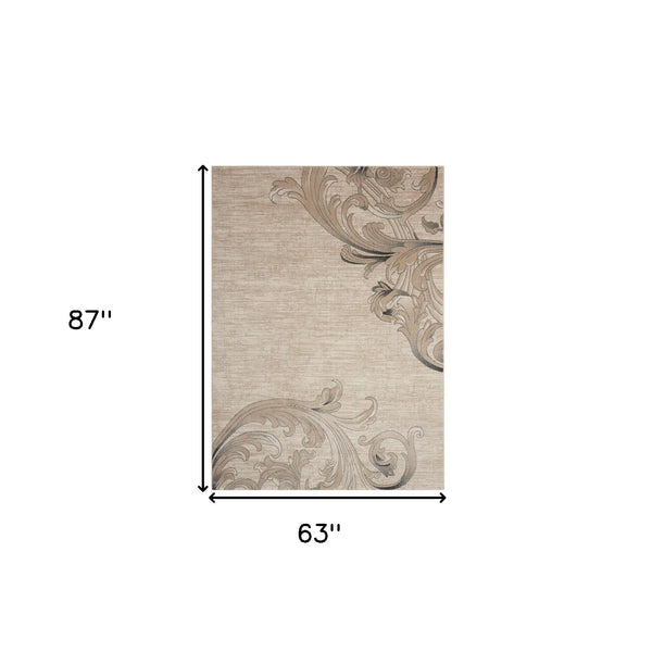 Homeroots 5' X 7' Tan Black And Ivory Damask Non Skid Area Rug  Polyester 550373