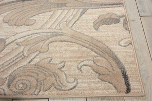 HomeRoots 5' Elegant Tan, Black & Ivory Damask Non-Skid Area Rug - Durable, Stylish, Ideal for Family Spaces 5' X 7' 550373