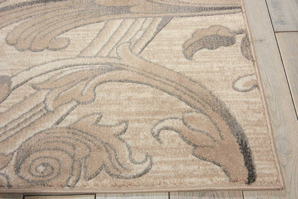 HomeRoots 5' Elegant Tan, Black & Ivory Damask Non-Skid Area Rug - Durable, Stylish, Ideal for Family Spaces 5' X 7' 550373