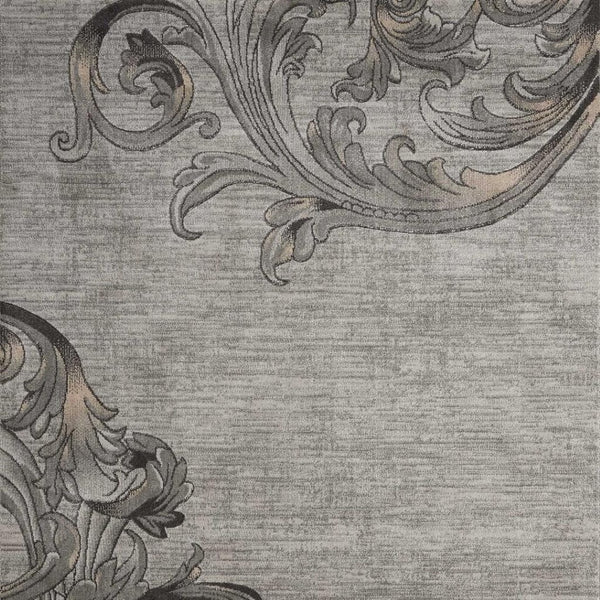 HomeRoots 5' Elegant Tan, Black & Ivory Damask Non-Skid Area Rug - Durable, Stylish, Ideal for Family Spaces 5' X 7' 550373