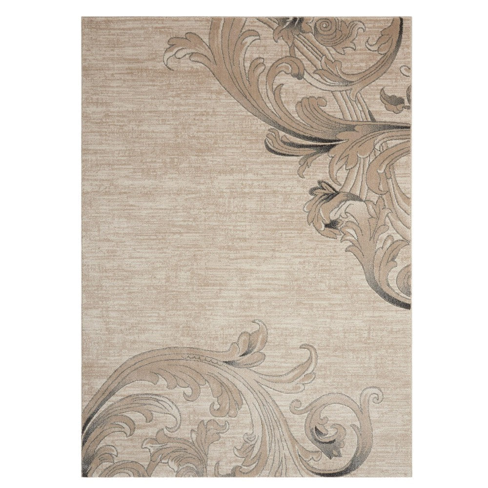 Homeroots 5' X 7' Tan Black And Ivory Damask Non Skid Area Rug  Polyester 550373