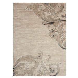 Homeroots 5' X 7' Tan Black And Ivory Damask Non Skid Area Rug  Polyester 550373