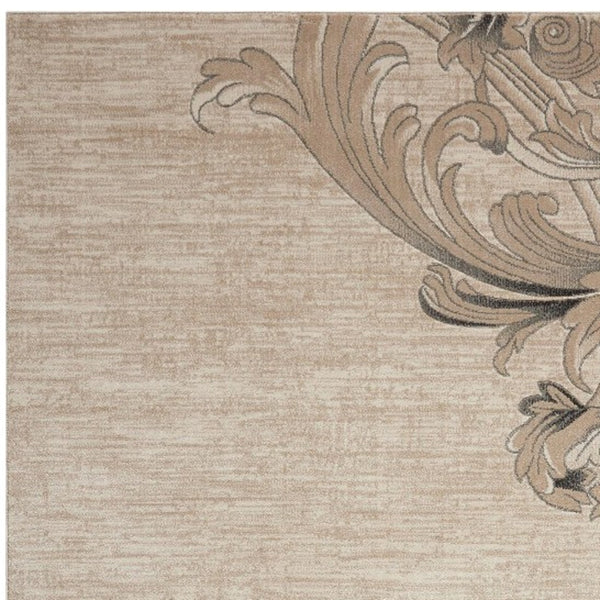 Homeroots 5' X 7' Tan Black And Ivory Damask Non Skid Area Rug  Polyester 550373