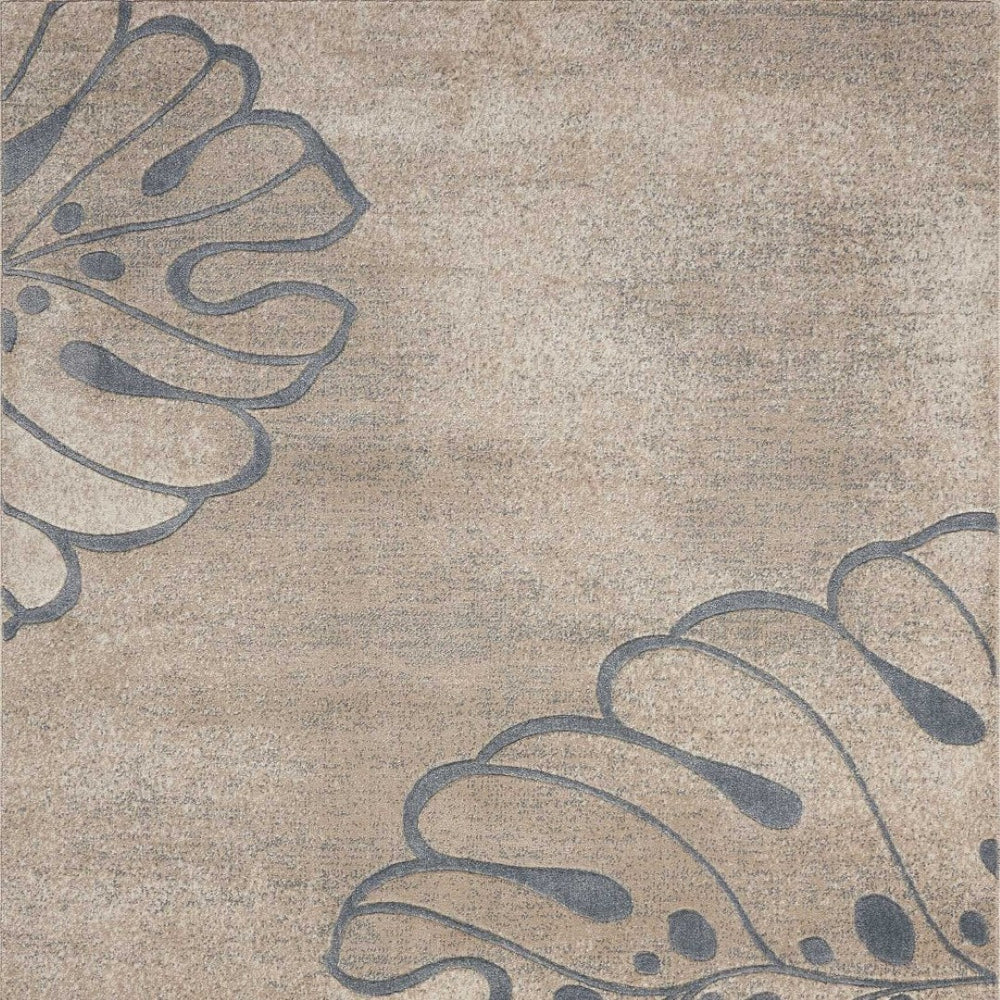 HomeRoots 5' Beige and Gray Botanical Leaves Area Rug - Stylish, Durable, Non-Skid Design for Any Room 5' X 7' 550374