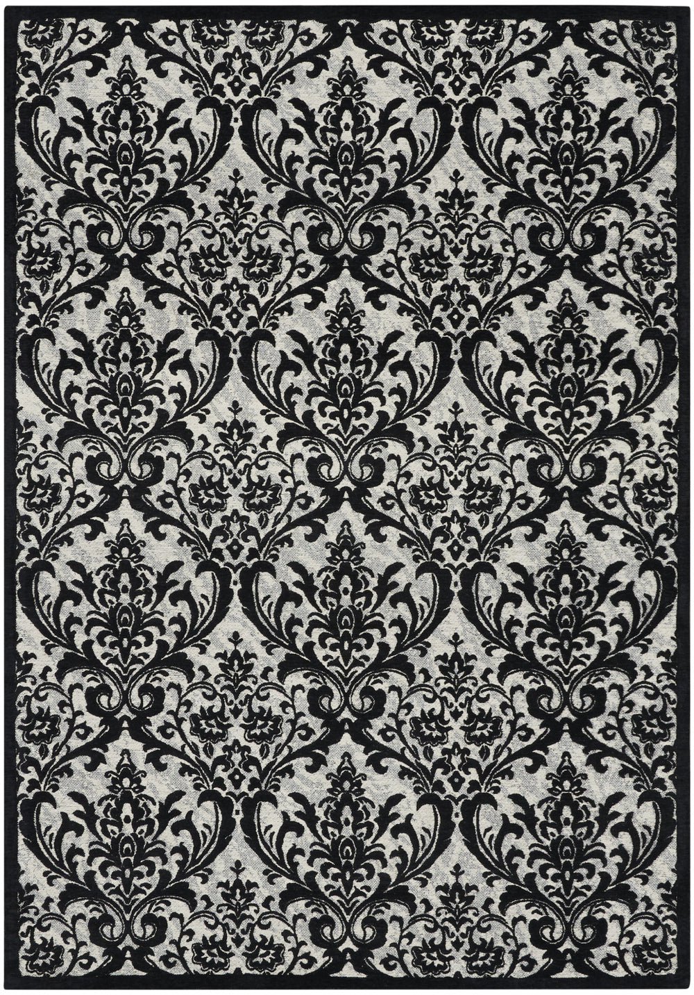 Homeroots 5' X 7' Ivory And Black Damask Distressed Area Rug  Cotton,Polyester 550377