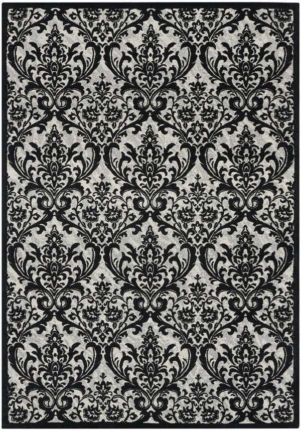 Homeroots 5' X 7' Ivory And Black Damask Distressed Area Rug  Cotton,Polyester 550377