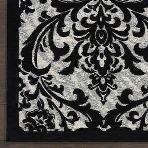 Homeroots 5' X 7' Ivory And Black Damask Distressed Area Rug  Cotton,Polyester 550377