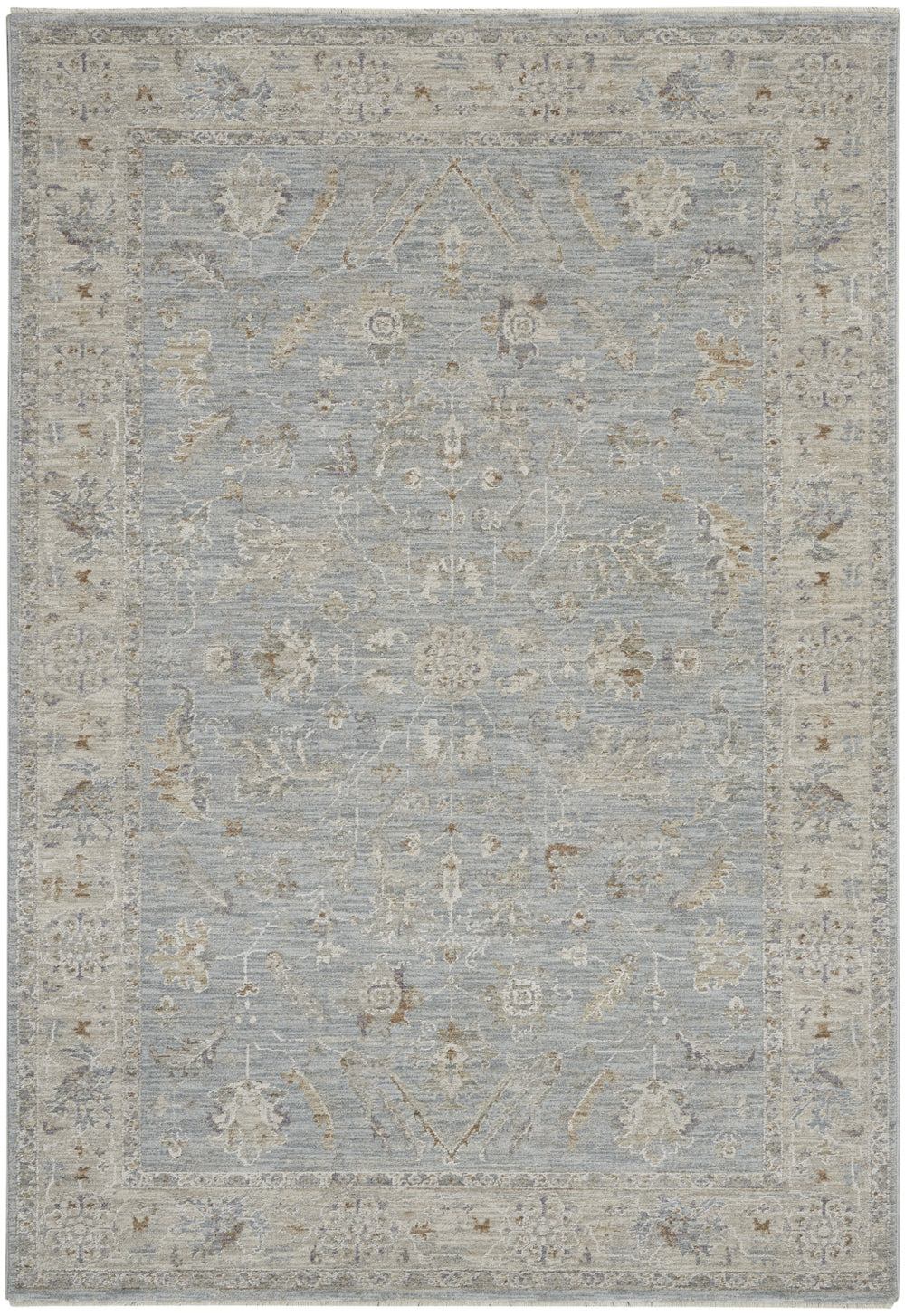 Homeroots 4' X 6' Beige And Blue Floral Power Loom Area Rug  Polypropylene,Polyester 550380