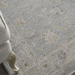 HomeRoots 4' Timeless Beige and Blue Floral Power Loom Area Rug for Elegant Living Spaces and Comfort 4' X 6' 550380