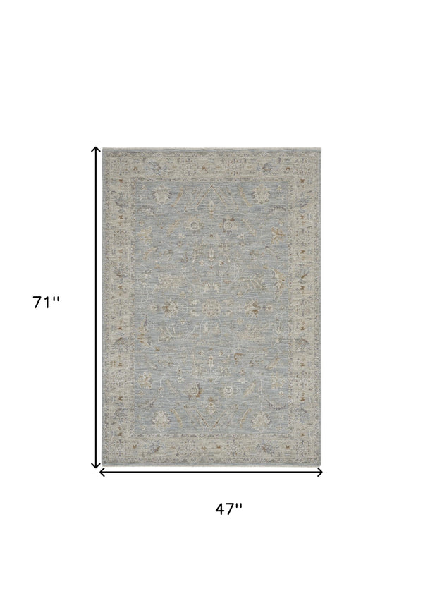 Homeroots 4' X 6' Beige And Blue Floral Power Loom Area Rug  Polypropylene,Polyester 550380