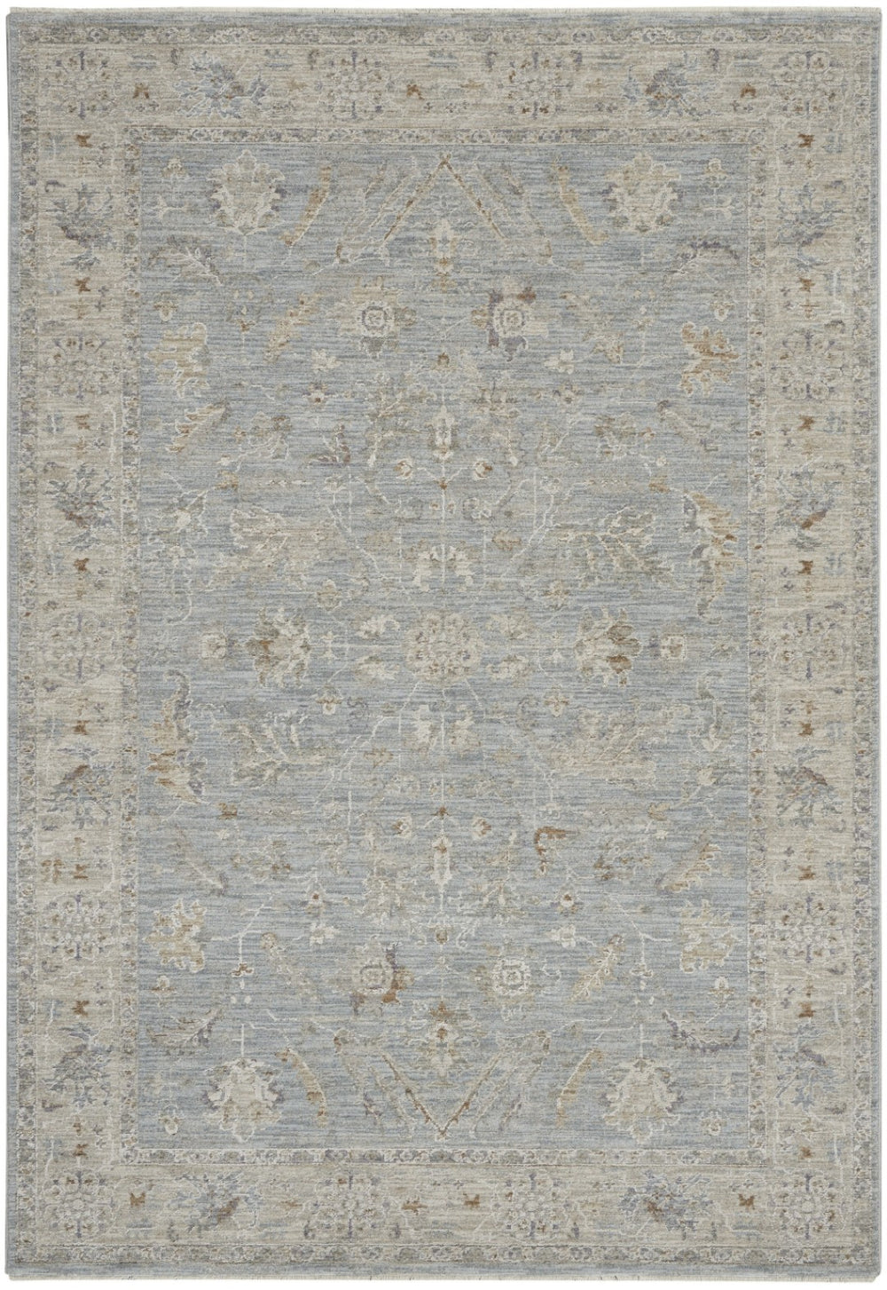 HomeRoots 4' Timeless Beige and Blue Floral Power Loom Area Rug for Elegant Living Spaces and Comfort 4' X 6' 550380