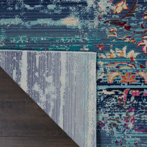 Homeroots 8' X 10' Floral Distressed Area Rug In Blue, Red & Orange - Durable, Non-skid, Stain Resistant Design  Polypropylene 550382