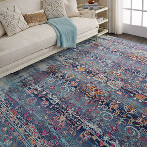 Homeroots 8' X 10' Floral Distressed Area Rug In Blue, Red & Orange - Durable, Non-skid, Stain Resistant Design  Polypropylene 550382
