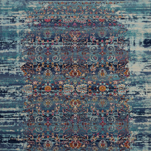 Homeroots 8' X 10' Floral Distressed Area Rug In Blue, Red & Orange - Durable, Non-skid, Stain Resistant Design  Polypropylene 550382