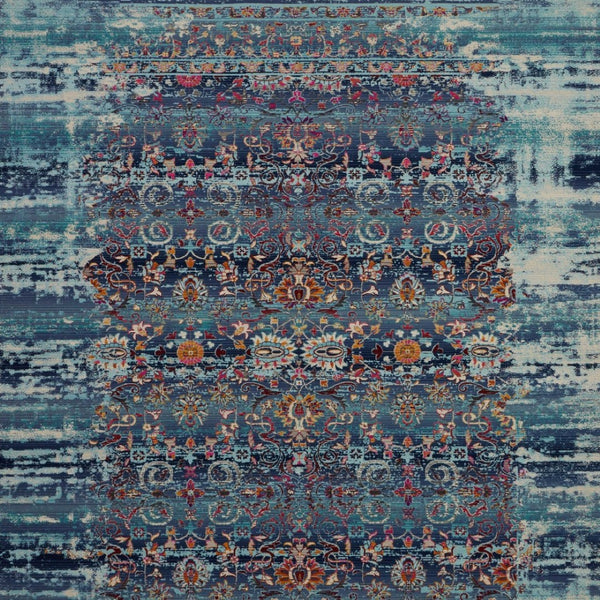 Homeroots 8' X 10' Floral Distressed Area Rug In Blue, Red & Orange - Durable, Non-skid, Stain Resistant Design  Polypropylene 550382