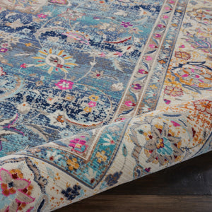 HomeRoots 8' Elegant Blue and Beige Floral Medallion Rug - Durable, Stain-Resistant, Non-Skid Area Essential 8' X 10' 550383