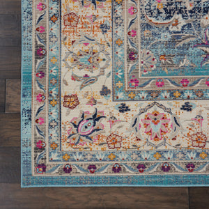 Homeroots 8' X 10' Distressed Blue And Beige Floral Medallion Non-skid Area Rug – Durable, Stain-resistant Style!  Polypropylene 550383