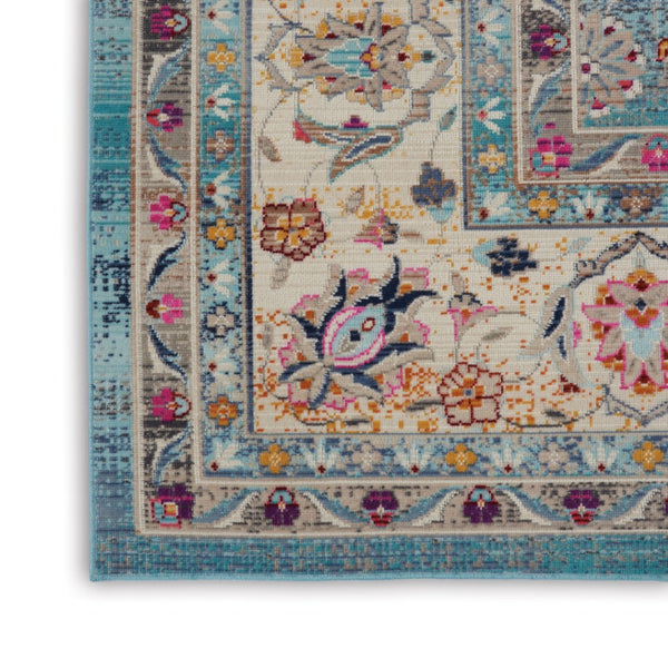 HomeRoots 8' Elegant Blue and Beige Floral Medallion Rug - Durable, Stain-Resistant, Non-Skid Area Essential 8' X 10' 550383
