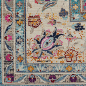 Homeroots 8' X 10' Distressed Blue And Beige Floral Medallion Non-skid Area Rug – Durable, Stain-resistant Style!  Polypropylene 550383