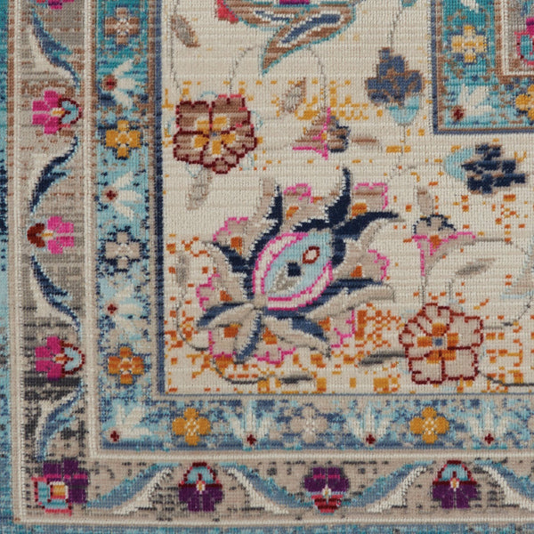 Homeroots 8' X 10' Distressed Blue And Beige Floral Medallion Non-skid Area Rug – Durable, Stain-resistant Style!  Polypropylene 550383