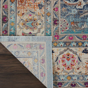 Homeroots 8' X 10' Distressed Blue And Beige Floral Medallion Non-skid Area Rug – Durable, Stain-resistant Style!  Polypropylene 550383