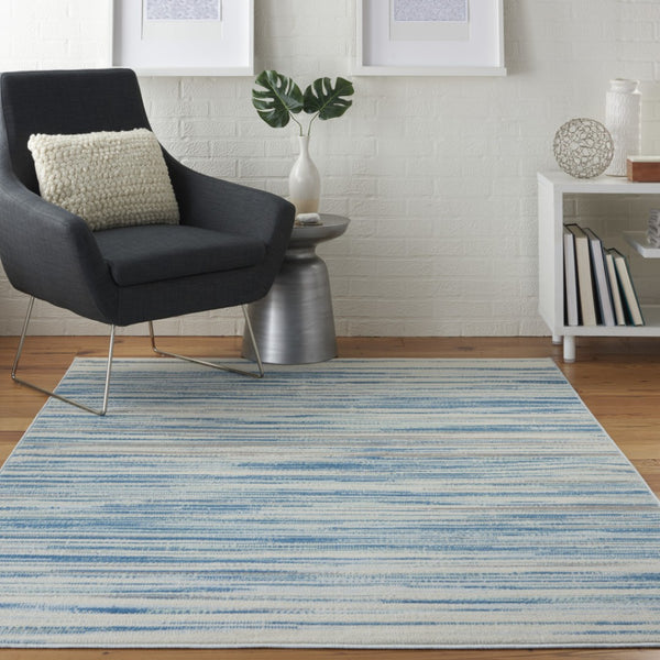 HomeRoots 6' Ivory Blue and Gray Abstract Area Rug – Stylish Non-Skid Design for Modern Homes and Durability 6' X 9' 550384