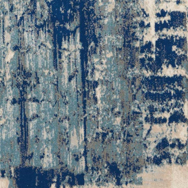 HomeRoots 5' Abstract Area Rug in Ivory, Blue & Slate Gray – Modern, Non-Skid, Stain-Resistant Design for Home 5' X 7' 550393