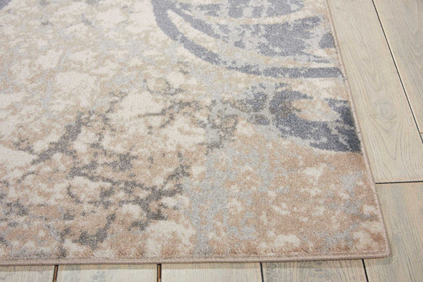 HomeRoots 5' Elegant Distressed Floral Area Rug in Ivory, Charcoal & Gray - Durable, Non-Skid Design for Homes 5' X 7' 550395