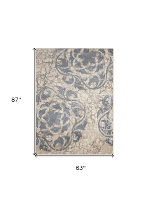 Homeroots 5' X 7' Ivory Charcoal And Gray Floral Distressed Non Skid Area Rug  Polyester 550395