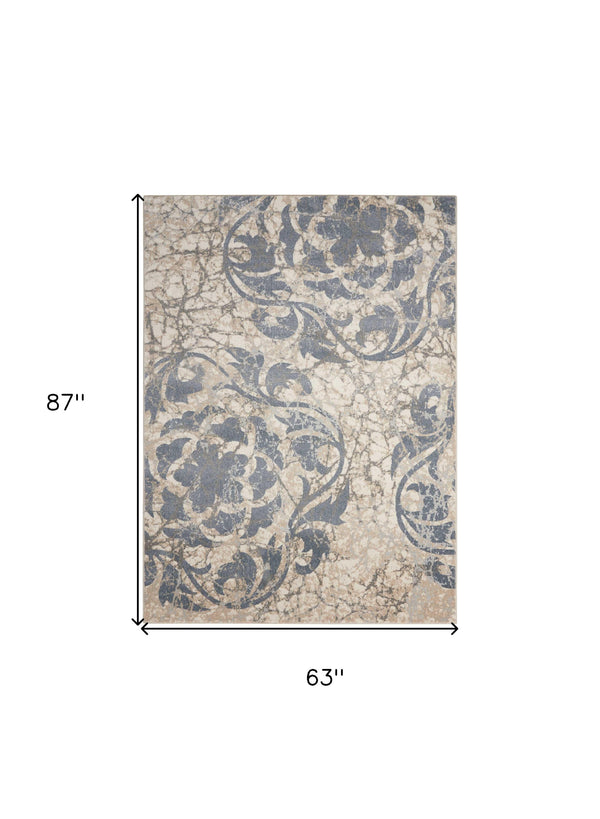 Homeroots 5' X 7' Ivory Charcoal And Gray Floral Distressed Non Skid Area Rug  Polyester 550395